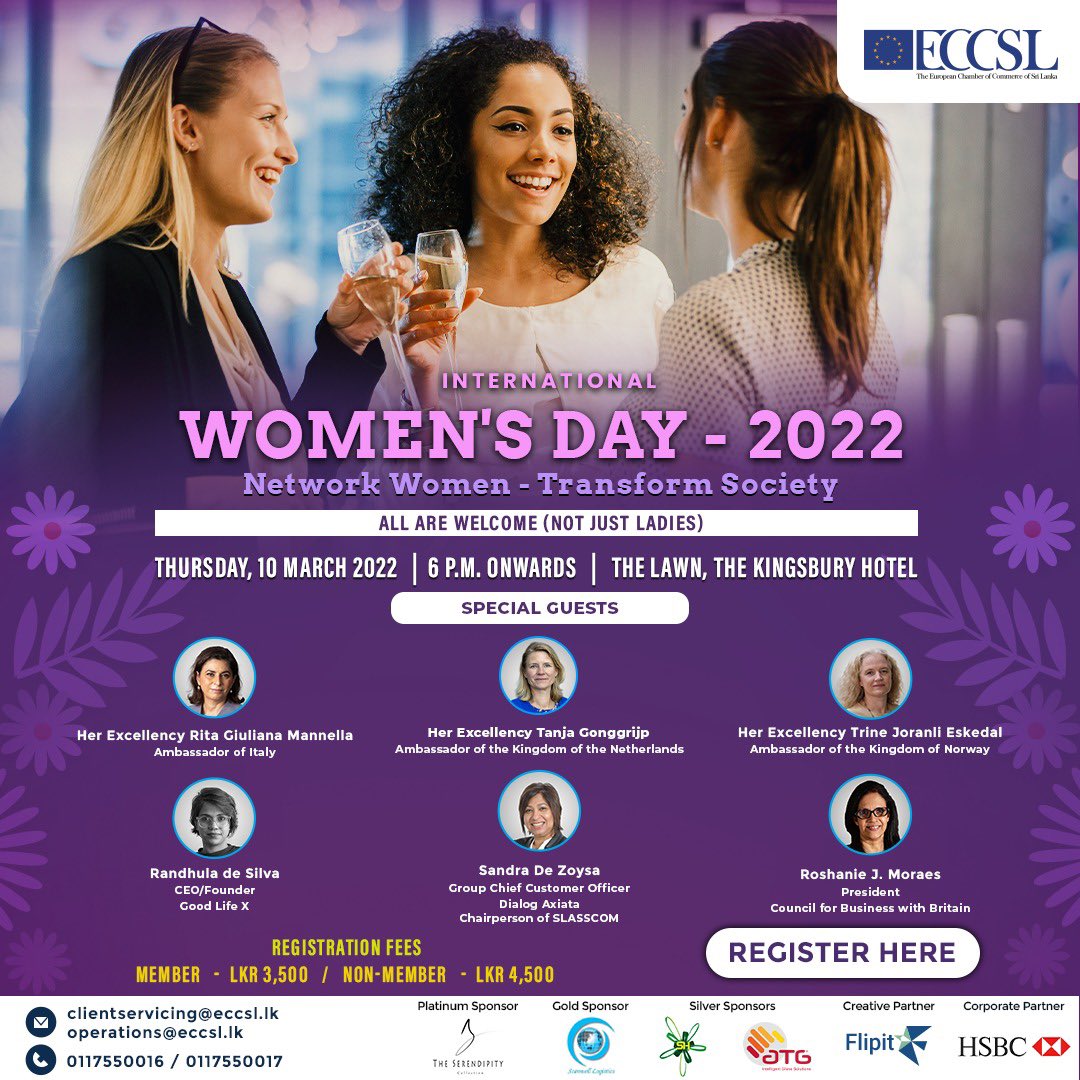 A perfect opportunity to network with female leaders!

10 March 2022 | 06.00PM | The Lawn, The Kingsbury Hotel

Register Now!
bit.ly/3C87wAo 

Please note the event is not limited to female participants

<a href="/tanjagonggrijp/">Tanja Gonggrijp</a> @NorwayAmbLK  <a href="/Randudesilva/">Randhula de Silva</a> <a href="/MoraesRoshanie/">Roshanie Moraes</a>
