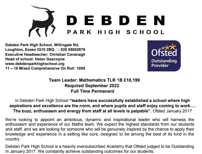 dphs's tweet photo. Amazing opportunity within our Maths team. Closing date is this coming Friday. Don't miss out!

For more information, visit our website or contact donna.james@debden-tkat.org 

#BEexceptional
#BEoutstanding
#BEproud https://t.co/nFjh3PRRBM