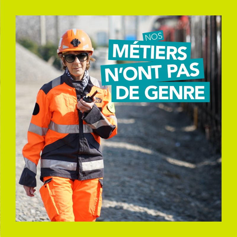 SNCFReseau's tweet photo. #JournéeDesDroitsDesFemmes Le secteur du ferroviaire est historiquement masculin, c'est un fait. Mais chez SNCF Réseau, nous combattons les clichés et les stéréotypes : nos métiers n'ont pas de genre et sont ouverts à toutes et tous ! 👷‍♀‍👷

#JIDF2022 #IWD2022 #PourNousTous