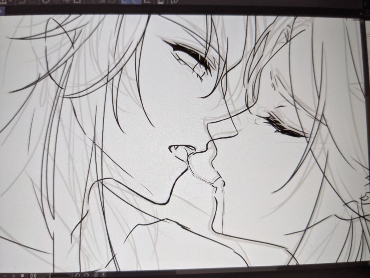 初めてこんなに絡んでるイラスト描いてるけど、恥ずかしくなったら途中で逃走するかも…🏃💨 
