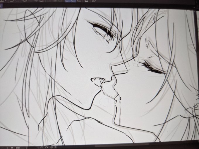 初めてこんなに絡んでるイラスト描いてるけど、恥ずかしくなったら途中で逃走するかも…🏃💨 