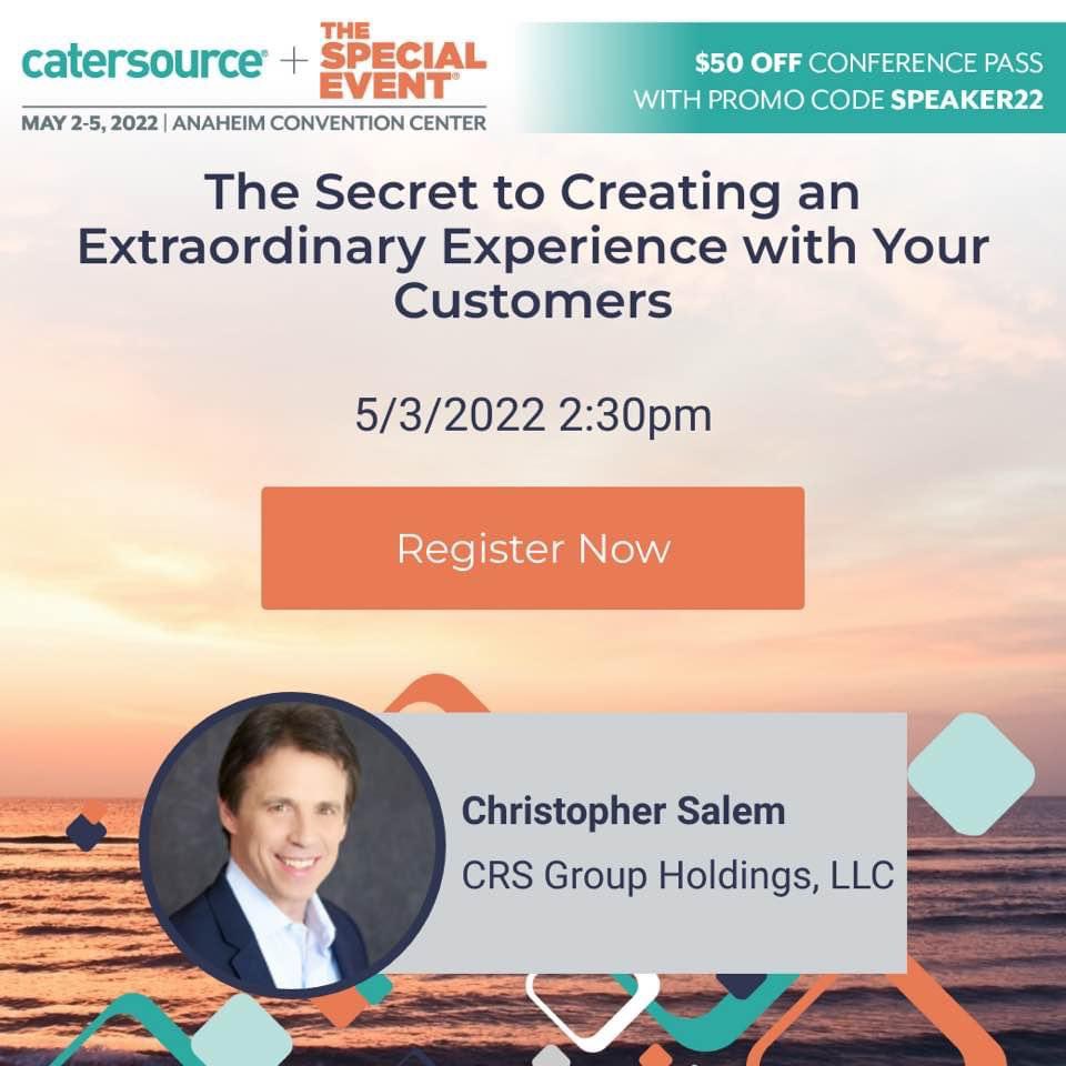 chrisrsalem's tweet photo. Look forward to serving the 2022 Catersource conference & expo in Anaheim, CA on May 3, 2022.
This is a great conference and trade show for the Food Service, Catering, and Event Planning industries.
#catersource #keynotespeaker #speaker @InformaMarket @Catersource_llc https://t.co/92FyPEiuKC