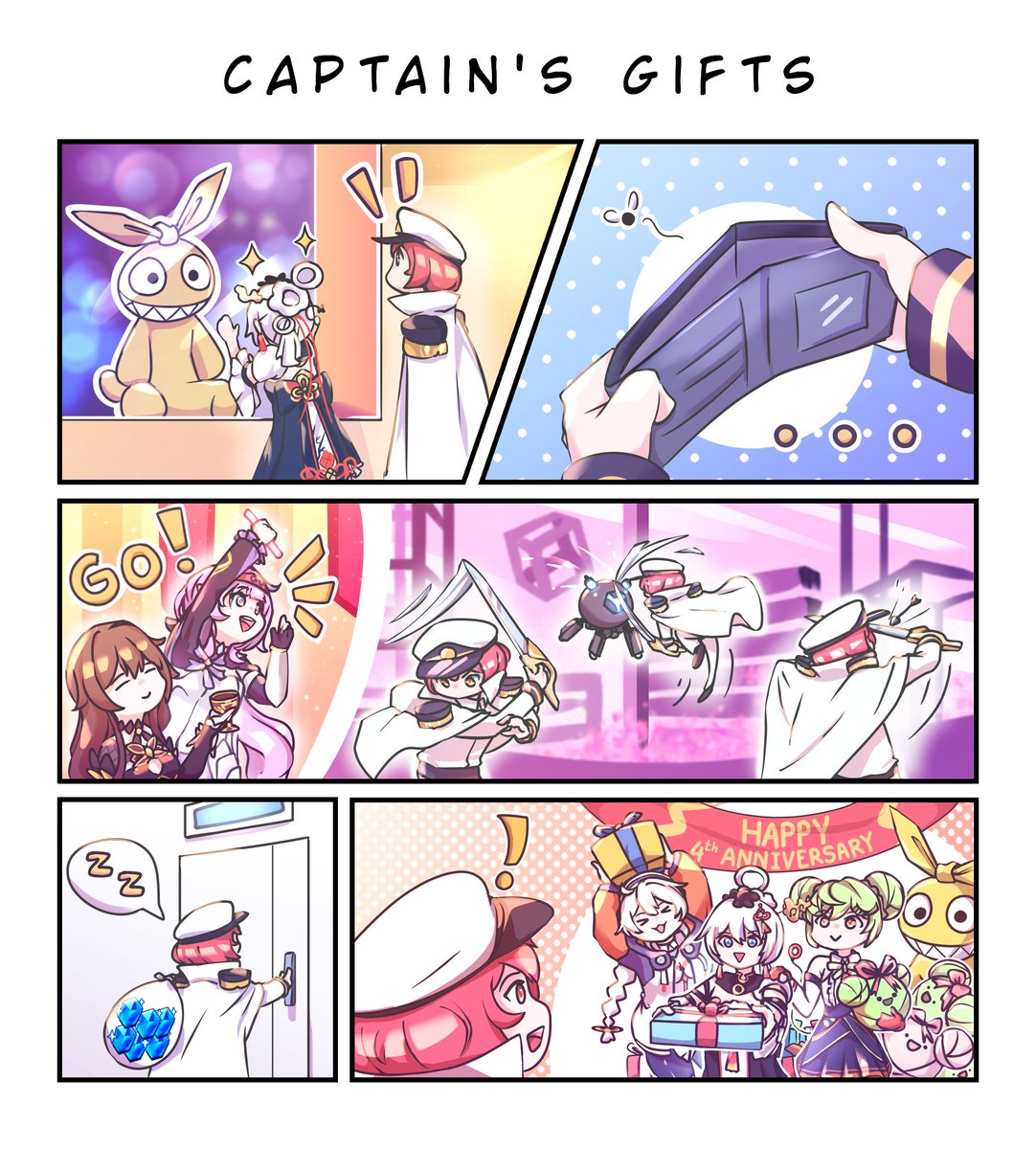 Valkyries' Anniversary Trip: Shopping
 
Captains' company is our greatest gift!
Your company is Captains' greatest gift!
 
 Kudos to Captain @thatwasjack01 for the amazing fan art!
 
 #GLB4thAnni
 #BeckoningHorizon
 #HonkaiImpact3rd 