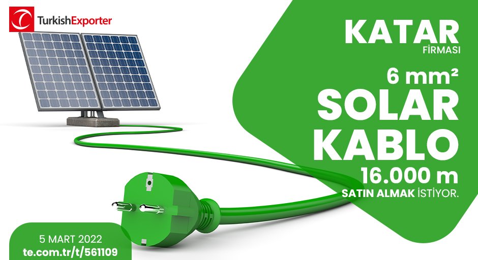 ihracatcomtr's tweet photo. 💡İhracat Fırsatı!
📍Katar firması, 6mm² solar kablo 16.000m satın almak istiyor.
⭐Bu ihracat fırsatının detaylarına erişmek için linke tıkla!
https://t.co/UDiy2Igl2H
#turkishexporter #ihracat #export #import #b2b #trade #solarkablo #kablo #cable #solarcable #mvcable #lvcable https://t.co/39oFg0gprv