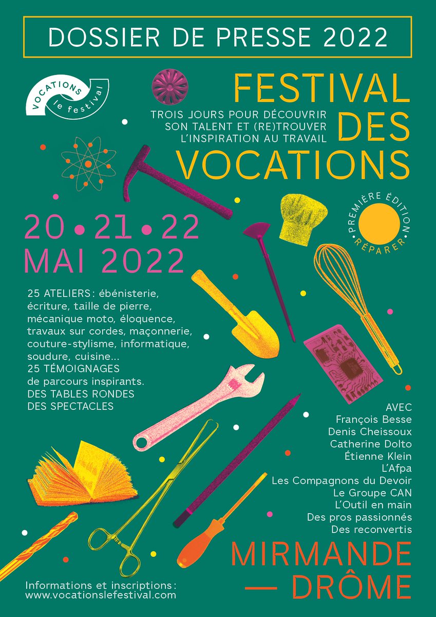 Le dossier de presse est arrivé !
Découvrez 3 jours pour découvrir sa vocation et (re)donner du sens
👉 vocationslefestival.com/espacepresse
#presse #réparer #talent #vocation #reconversion #manuel #artisanat #travail #VocationsLeFestival