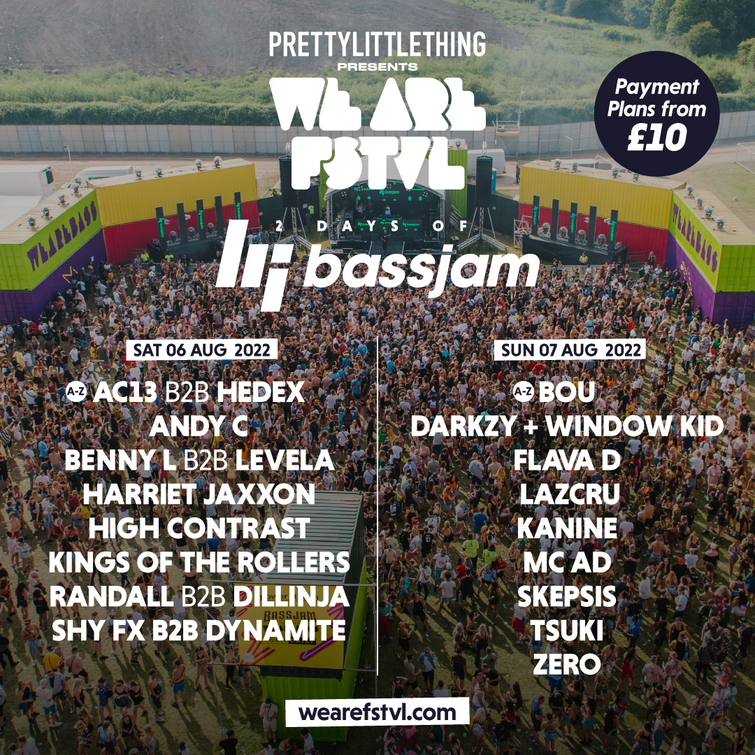Just announced…We are hosting our own stage at We Are FSTVL! 🔥

On Saturday 6th and Sunday 7th August at Dams Hall Aerodrome in Essex

With a HUGE lineup! 💯

Get your tickets now at: bit.ly/3sfL05n

#BassJam #WeAreFSTVL