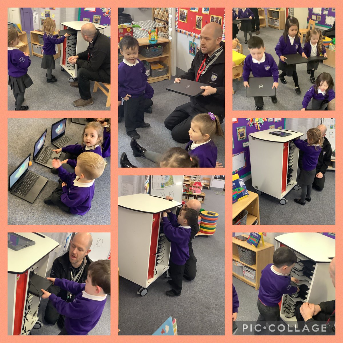 EllistonNursery's tweet photo. Children in FS1 were introduced to the laptops today. They practised holding them carefully with two hands before learning how to turn them on and off using the power button. Their listening skills were fantastic!😀💻 #EllistonComp @TechElliston https://t.co/1fJ9EQvt0w