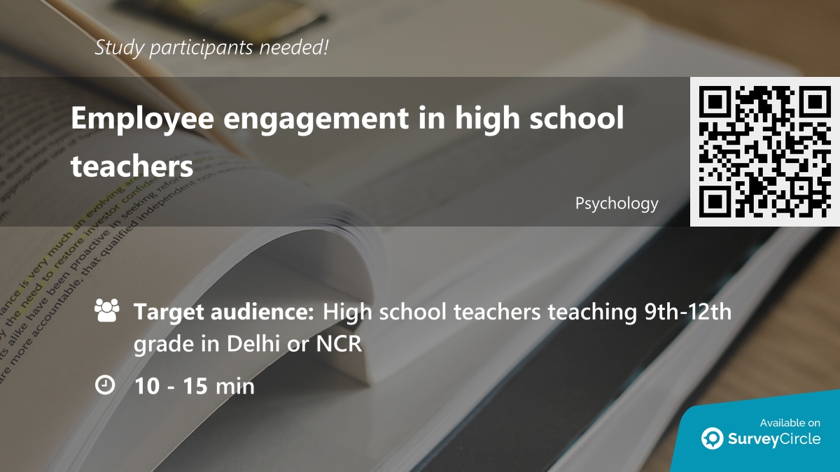daily_research's tweet image. Participants needed for online survey!

Topic: &quot;Employee engagement in high school teachers&quot; surveycircle.com/R4N6YB/ via @SurveyCircle

#EmployeeEngagement #EmployeeResilience #OrganizationalCommitment #teachers #survey #surveycircle