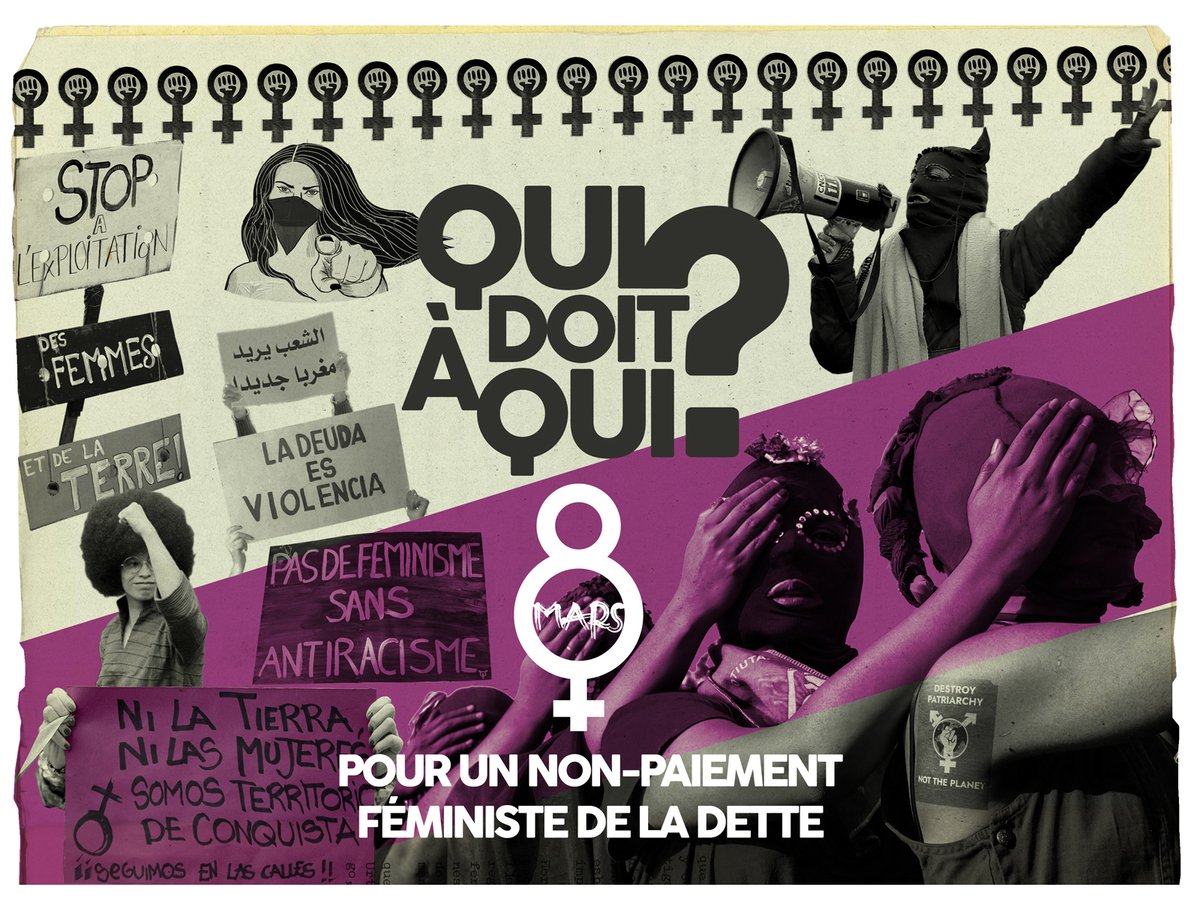 CADTM_int's tweet photo. À l’occasion du #8mars nous voulons mettre l’accent sur les revendications et les luttes féministes contre la #dette, outil de domination et de COLONISATION FINANCIÈRE de nos foyers, de nos corps et de nos territoires #quidoitaqui 
https://t.co/SLprEdL74P https://t.co/pe3eNQgFo9