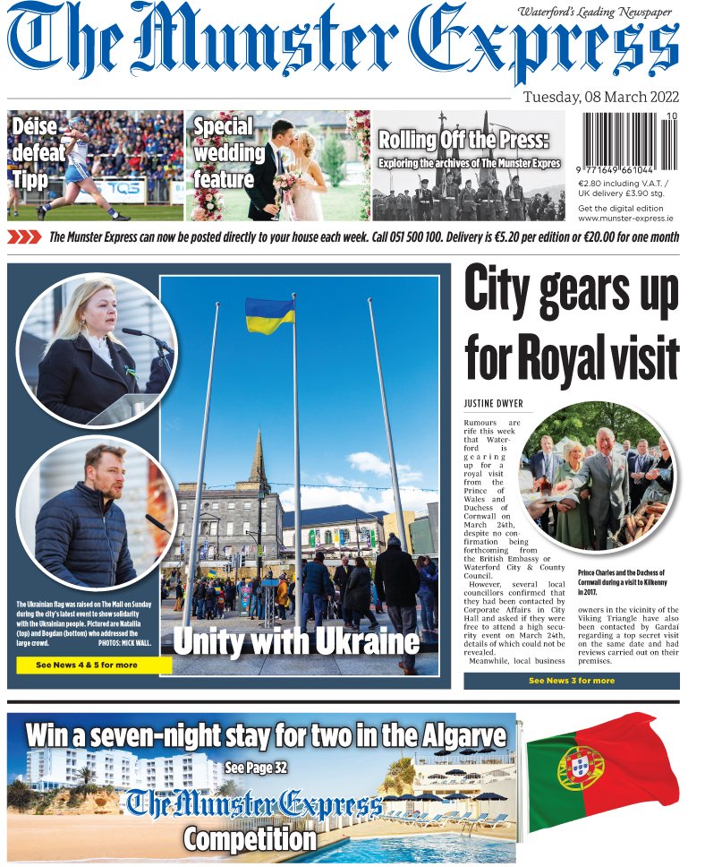 munsterexpress's tweet photo. The front page of this week's edition which is out now #Waterford https://t.co/kIjhk9EpIg