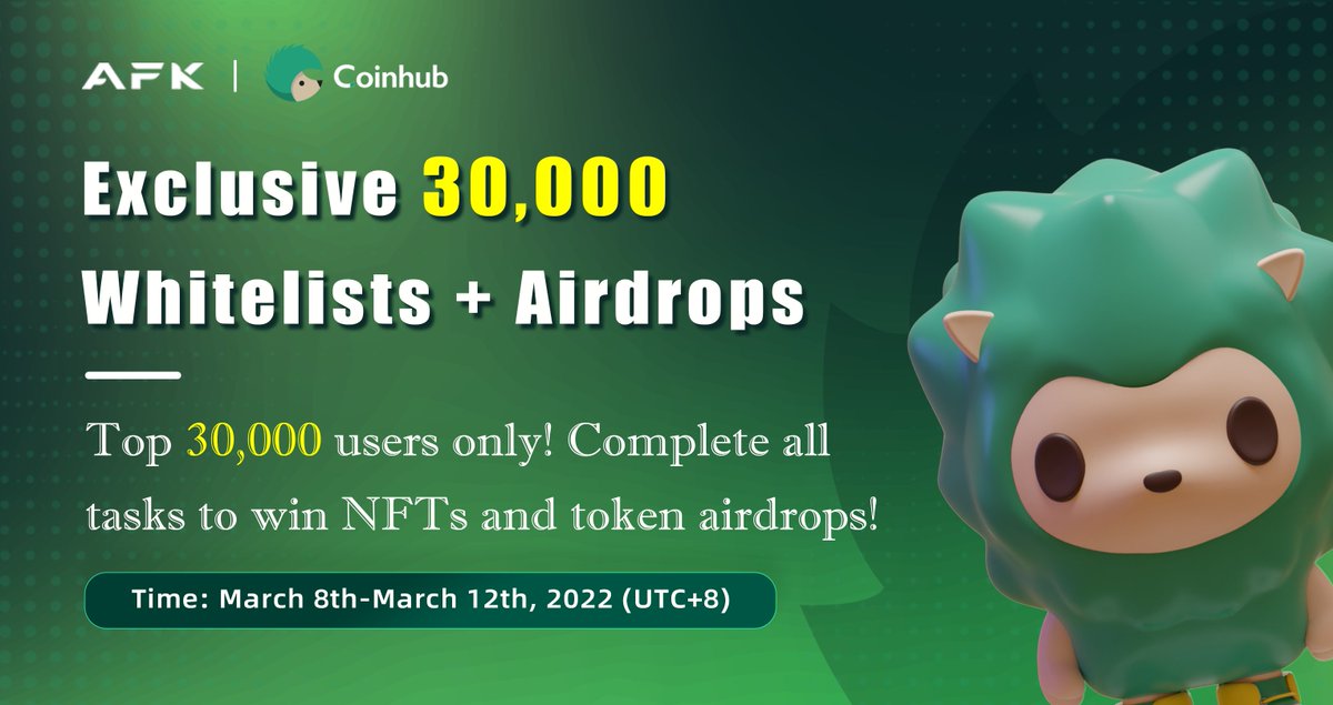 Coinhub_Wallet's tweet photo. #Coinhub &amp; @AFK_DAO #whitelists #Airdrop 

🎁Exclusive AFKDAO NFT 30,000 Whitelists + AFK Token Airdrops!
📆Duration: March 8th-March 12th, 2022 (UTC+8)

Rules
✅RT+Like
✅Follow @Coinhub_Wallet &amp; @AFK_DAO
✅Fill out the gleam: https://t.co/NdbghaVXoQ https://t.co/o4QSDVD0dn