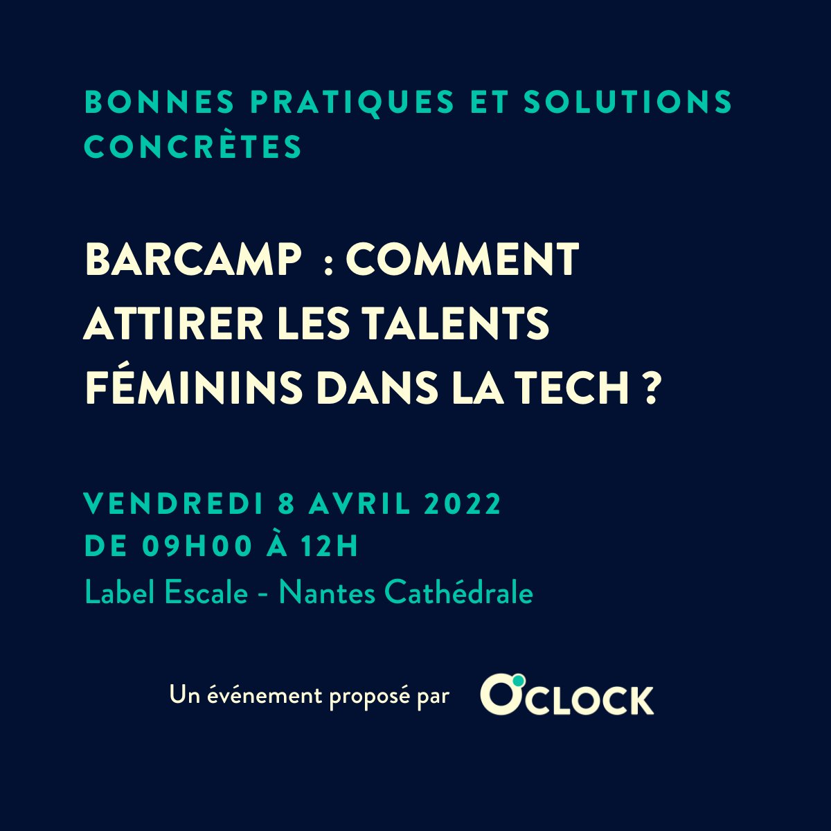 MathildePointe3's tweet image. @Oclock_io organise un #BarCamp “Comment attirer des talents féminins dans la tech ?” au Label Escale à Nantes ! 
RH, CTO, dirigeant.e.s, acteurs publics et privés, venez participer à une matinée d’échanges et d’ateliers👇
eventbrite.fr/e/billets-barc…