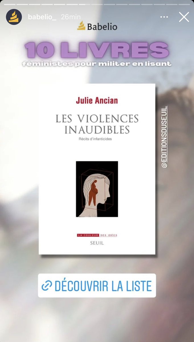DrJulieAncian's tweet photo. Merci @Babelio d’avoir sélectionné #lesviolencesinaudibles parmi les 10 livres féministes de ce #8mars2022 #neonaticide #inegalités #genre #justice #feminisme @EditionsduSeuil https://t.co/VsjNqUoUbv
