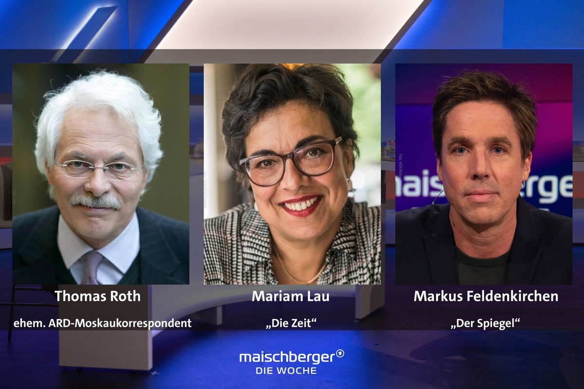maischberger's tweet photo. Es diskutieren, kommentieren und erklären morgen Abend bei #maischberger. die woche" #ThomasRoth, langjähriger #ARD-Korrespondent in Moskau, @MariamLau1, Redakteurin im @DieZeit-Politikressort und @MFeldenkirchen, politischer Autor bei @DerSpiegel.
📺 Mi. 22:50 Uhr | @DasErste https://t.co/XN3DTXVaGm
