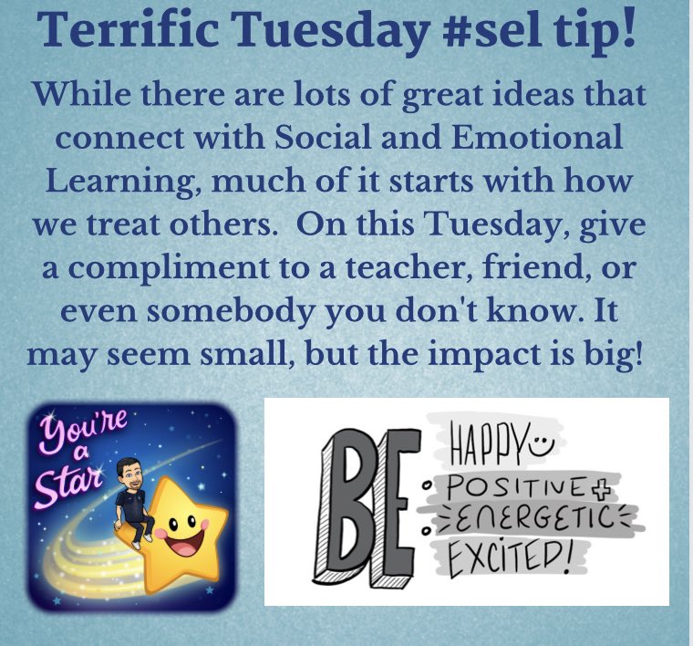 Terrific Tuesday #sel #SELday @Centennial_SD <a href="/WTHS_Panthers/">William Tennent HS</a> <a href="/UrbanAssembly/">Urban Assembly</a> <a href="/SEL4USA/">SEL4US</a> <a href="/MMemgill/">Michelle Gill</a> <a href="/CentennialEF/">Centennial Education</a> <a href="/bbray27/">Barbara Bray✨Story Weaver✨ Your Story Matters!</a> <a href="/Kbahri5/">Kellie Bahri</a> <a href="/DrCSJones/">Christopher Jones</a> <a href="/ChrisQuinn64/">Chris Quinn 💫</a> <a href="/ChristineBemis2/">Christine Bemis</a> <a href="/MatthewXJoseph/">Dr. Matthew X. Joseph</a> <a href="/Rdene915/">Dr. RACHELLE DENÉ POTH |ThriveinEDU #AI #AIinEDU</a> <a href="/Toups_J/">Jerry Toups</a> <a href="/Scandela9/">Sara Candela | scandela9.bsky.social</a> @mikefauteux <a href="/LindaEdwardsi/">Linda Edwards</a> <a href="/Positively_Well/">The Positivity of Wellness</a> <a href="/NowakRo/">Roman Nowak</a> <a href="/SHAPE_PA/">SHAPE PA</a>