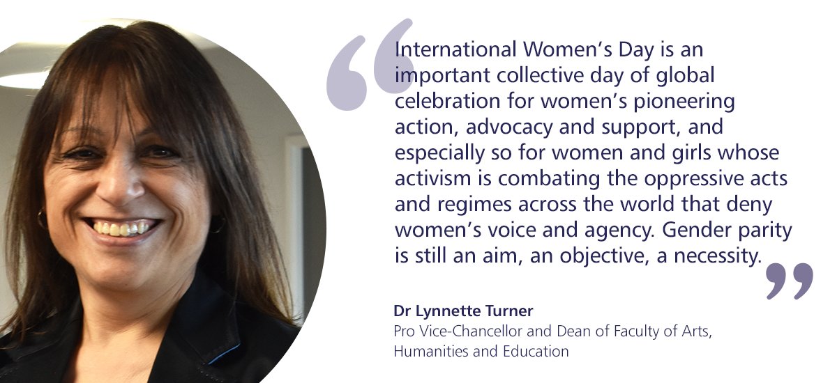 Pro Vice-Chancellor and Dean of the Faculty of Arts, Humanities and Education Lynnette Turner explains the importance of #InternationalWomensDay2022

Read Lynnette’s profile > bit.ly/3IOO3aC