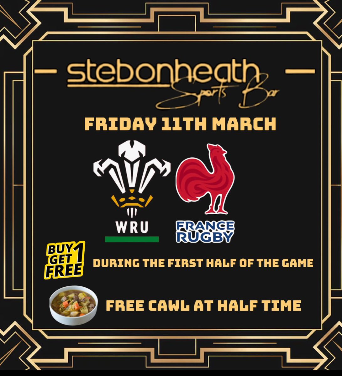 🏉🍻Six Nations is back this Friday &amp; our offers return also with Buy 1️⃣ Get 1️⃣ FREE during the first half of the Wales v France game plus FREE cawl at half time.

📲Contact us on here or ring us on 01554 754087 to book your space.
