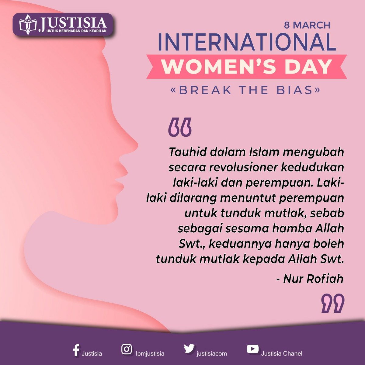 Selamat merayakan Hari Perempuan Internasional 2022! Semoga perempuan di seluruh dunia bebas dari bias, diskriminasi, maupun stereotipe. #IWD2022 #IWD #InternationalWomensDay