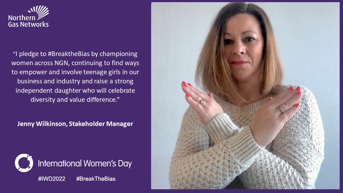 NGNgas's tweet photo. We’re proud to support #InternationalWomensDay2022  and work to #BreaktheBias
Knowing bias exists isn’t enough – it needs action at all levels - so our colleagues have shared pledges for ensuring action takes place. Our stakeholder manager Jenny shares her pledge here.. #IWD22 https://t.co/xSI3WrlDVp