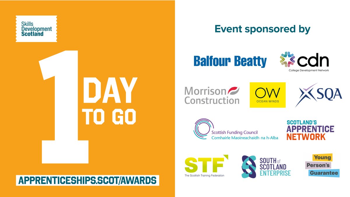 apprentice_scot's tweet photo. It's only 1 DAY to go until the #ScotAppAwards as part of #ScotAppWeek22 

🕖7.00pm-8.00pm 

Don't miss out, register before 12pm for free: https://t.co/5NoqkmLoHs

@ScotFundCouncil @SQA #ScotAppNetwork https://t.co/PB9EDbsHHc
