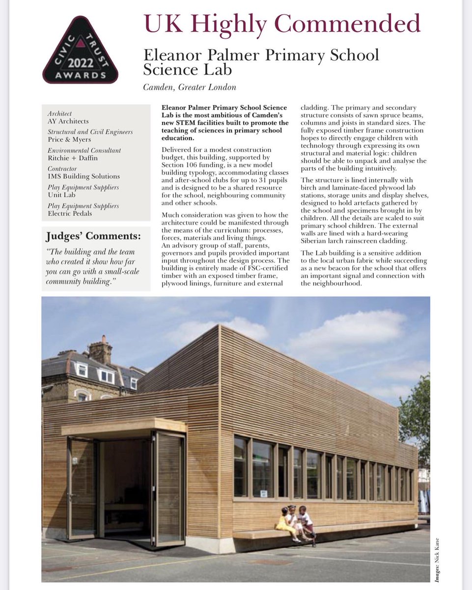 CTAwards's tweet photo. 2022 Civic Trust Awards: Highly Commended Winner Eleanor Palmer Primary School Science Lab @AY_Architects 
Images: @nickkane

https://t.co/VfAlM9hDnU https://t.co/H2P0ikKv9h