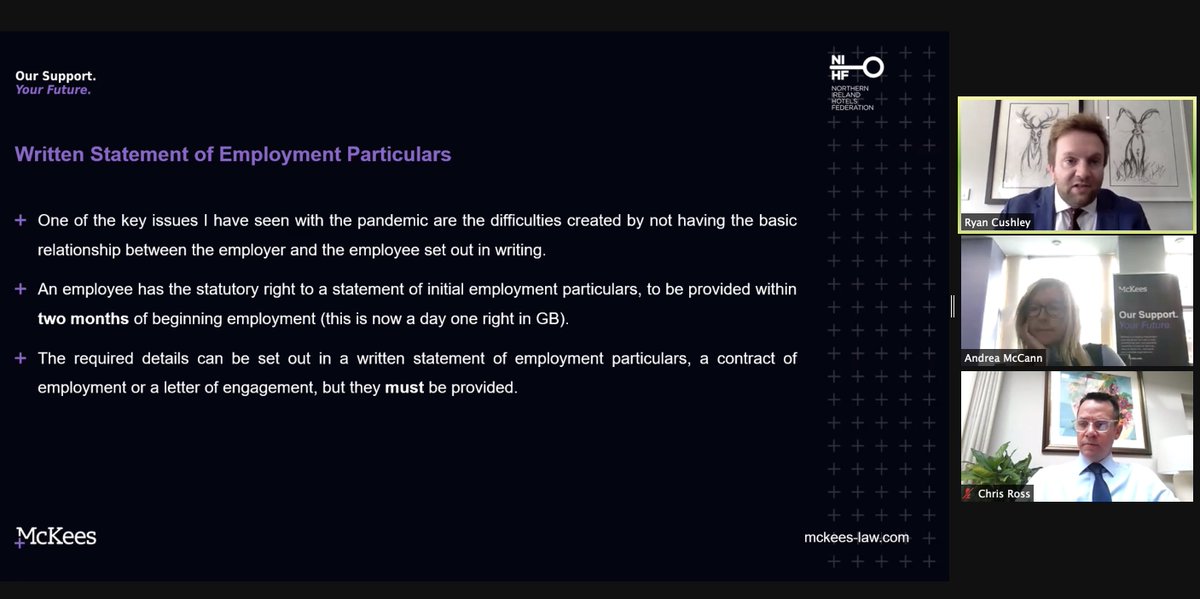 NIHF's tweet photo. The first of our Spring Webinar Series has now kicked off with @mckeeslaw
Today's session will cover, โPost Pandemic Staffing," to find out about furture sessions and to register visit: https://t.co/A3775GYGPA
#NIHF #SpringWebinarSeries #ZoomAhead #Hospitality #Business https://t.co/quPkVbU7OO
