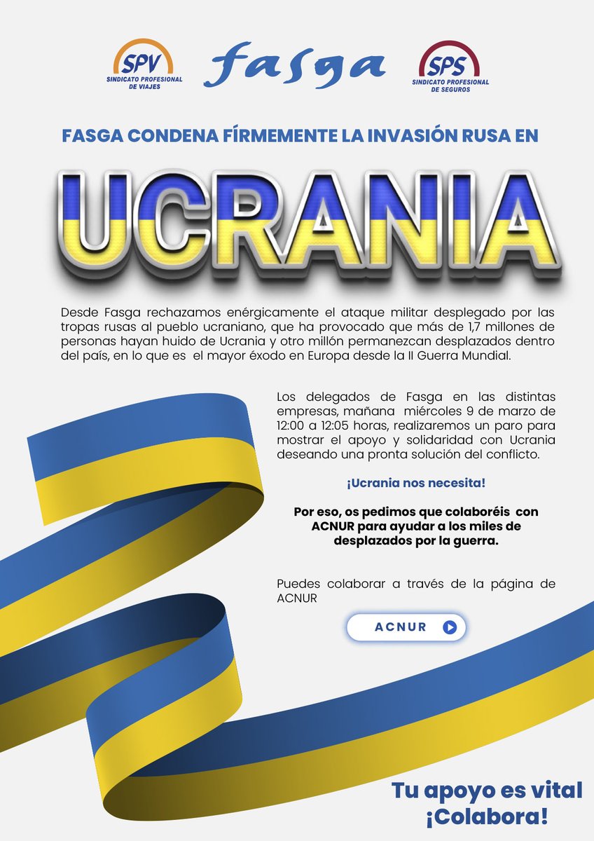 Valorianenred's tweet photo. FASGA CONDENA FIRMEMENTE LA INVASIÓN RUSA EN UCRANIA
Más información: https://t.co/1FDrBPaMAw
¡Ucrania nos necesita! Puedes colaborar a través de la página de @ACNURspain https://t.co/G962CZYwex
#FasgaContigo #Fasgacercadeti #FASGAInnovandoContigo #Ucrania https://t.co/qiNksHHJCR