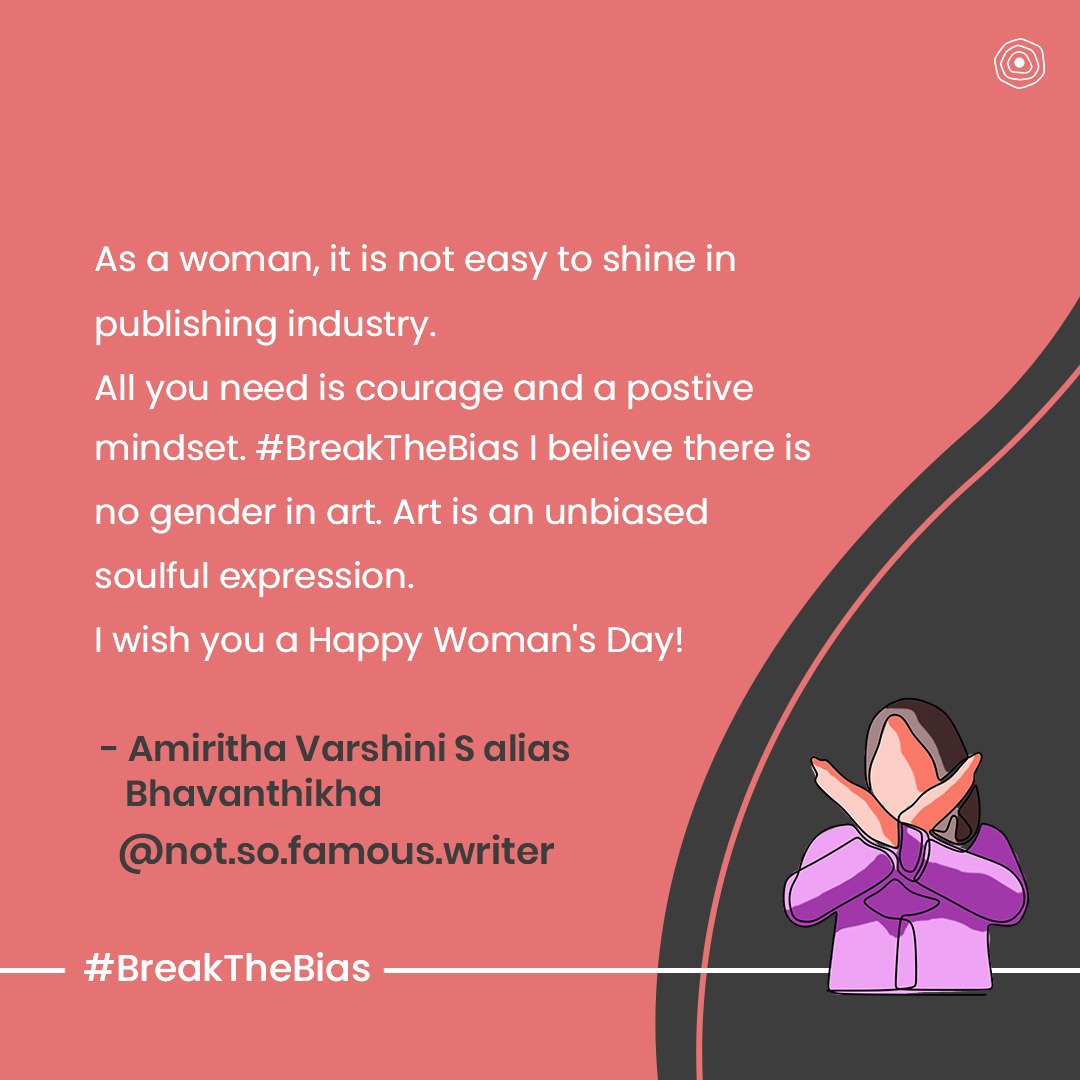 #BreakTheBias with Amritha. 
Amritha mentions some hard hitting facts about being a female writer. 

#WomensDay #WomensDay2022 #womenempowerment #womenempoweringwomen