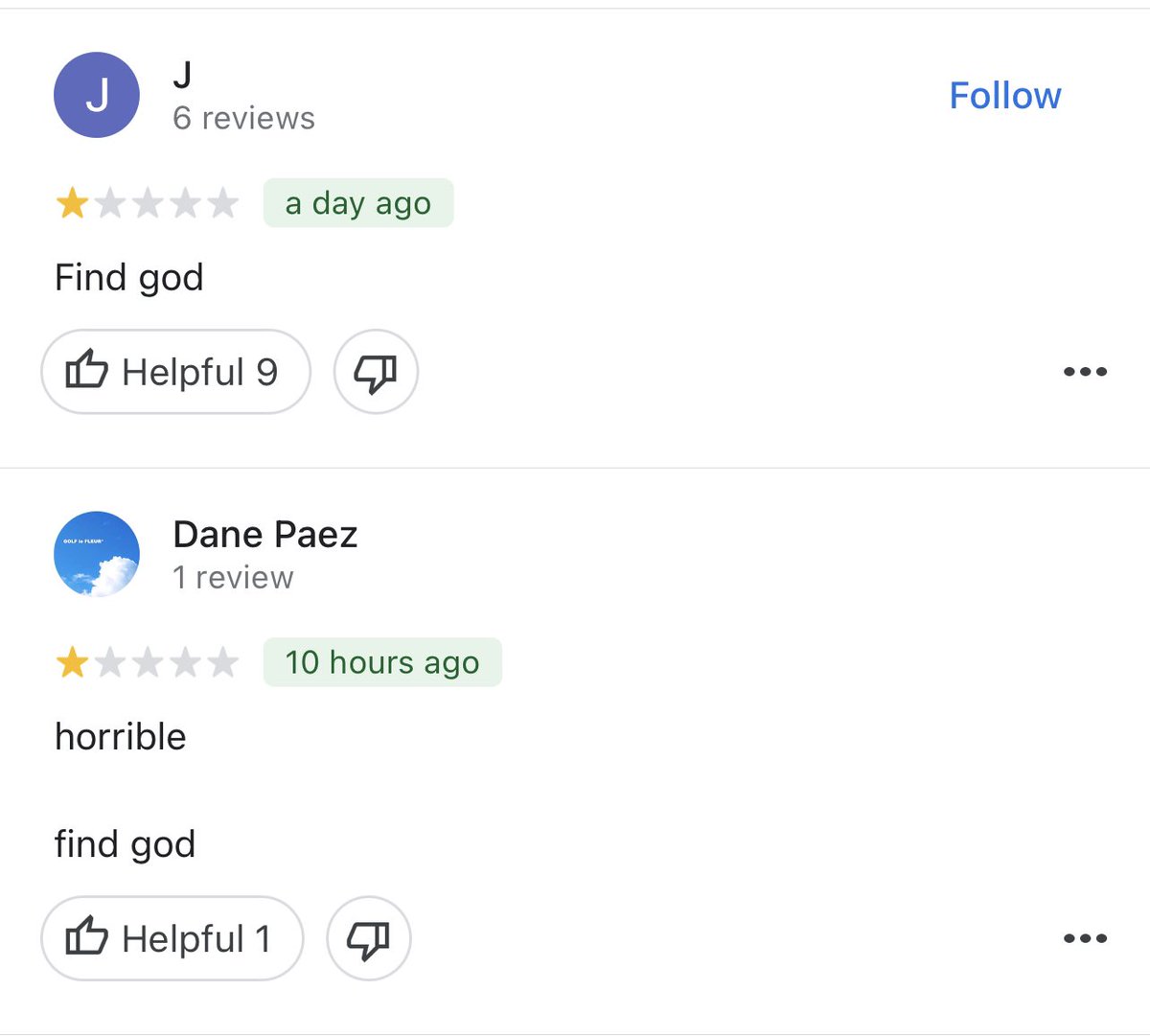 cherozzzz's tweet photo. these reviews on pete davidson's bar 😭 https://t.co/Ug7aG8XEO8