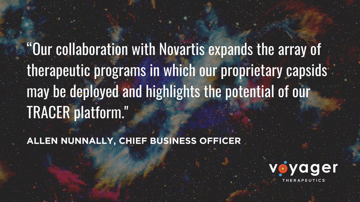 VoyagerTx's tweet photo. We are proud to share the news of our license option agreement with @Novartis, which provides further validation for our next-generation TRACER™ AAV capsids. Learn more: https://t.co/UdXZynnC77

#genetherapy #nextgenAAV https://t.co/4Gwyagxq7U