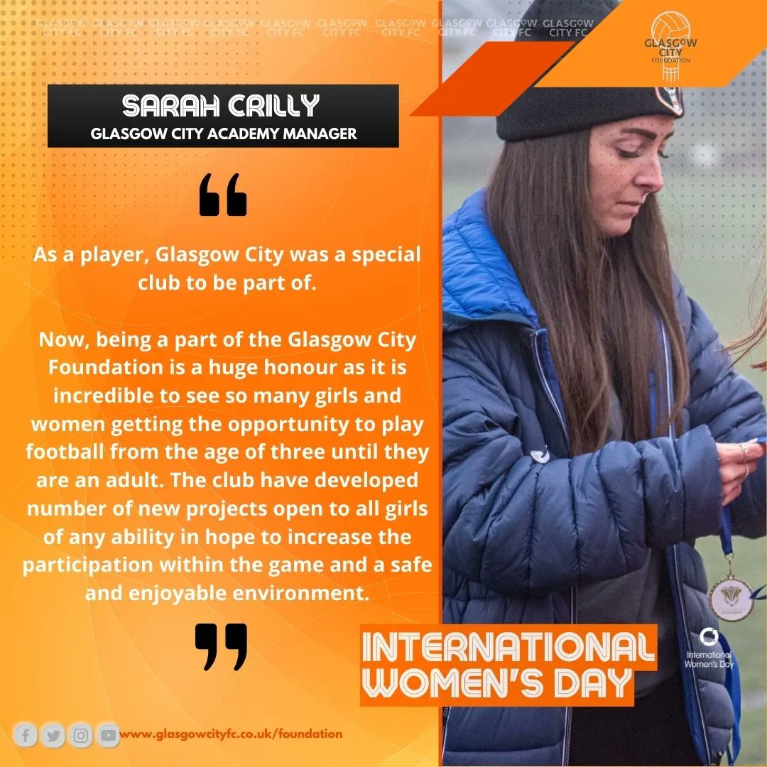 GCFCFoundation's tweet photo. 🧡 #IWD2022 🖤   | Our Academy Manager @SarahCrilly was a succesful GCFC player and reflects on now being part of the Glasgow City Foundation. https://t.co/eLdi12A7lh