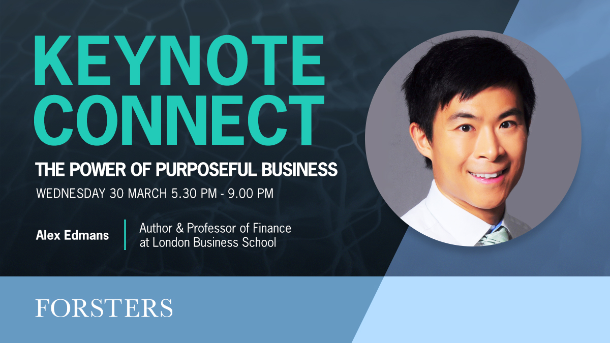 ForstersLLP's tweet photo. We are really excited to welcome Author and Professor of Finance at @LBS, Alex Edmans, to Forsters on 30 March to talk about "The Power of Purposeful Business" at our next #KeynoteConnect event. 
#Corporate #Business #ForstersLLP https://t.co/BmGuQMIHah