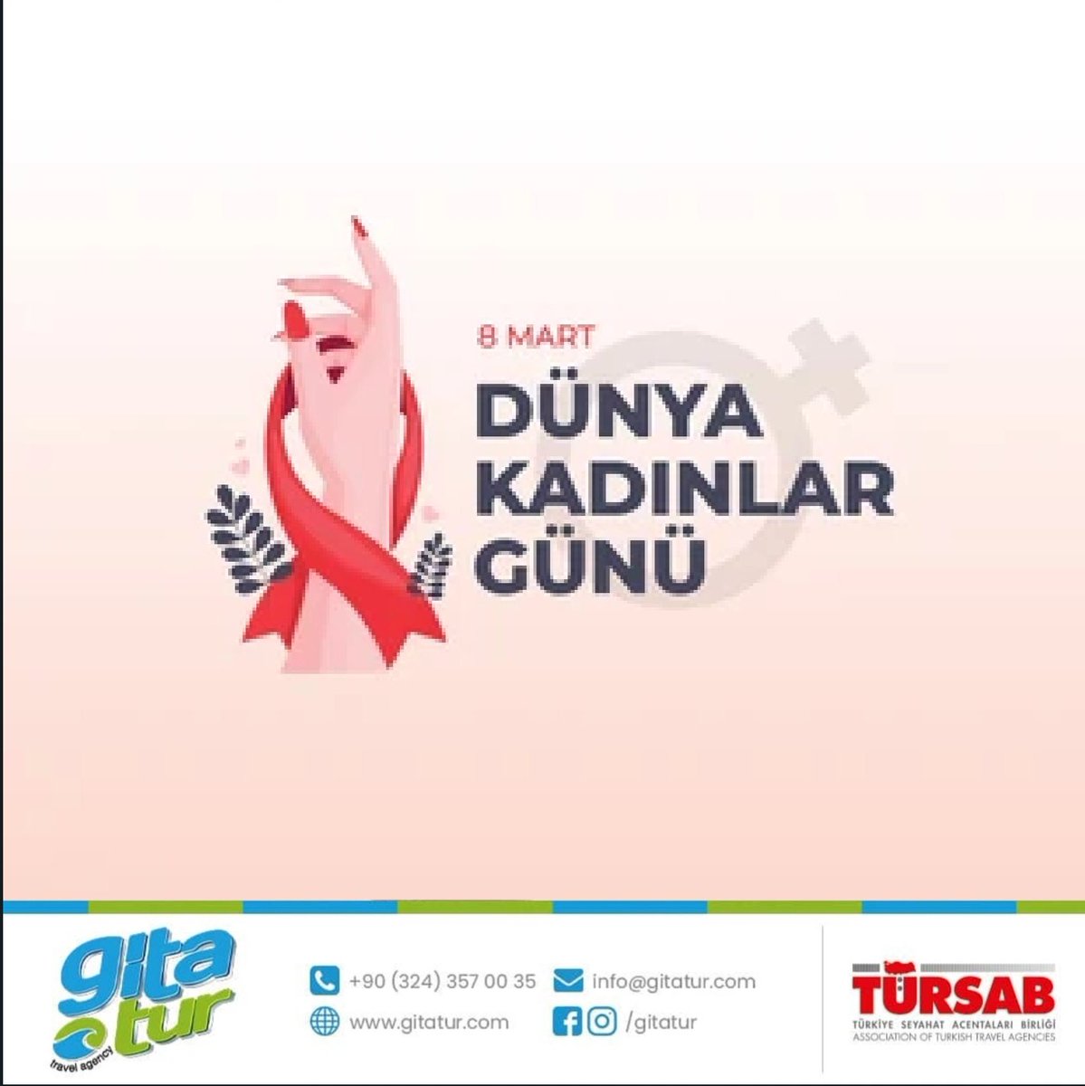 GitaTur's tweet photo. 8 Mart Dünya Kadınlar Günü Kutlu Olsun... #gitatur #8martdünyakadinlargünü https://t.co/9OLfUySF1P