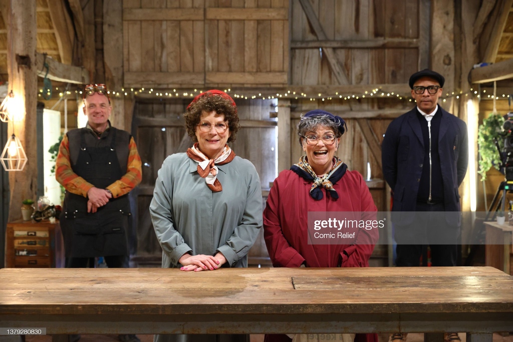GettyVIP's tweet photo. . @Dawn_French and Jennifer Saunders/ @ferrifrump reprise their characters #TheExtras desperate to get on TV and to blag a free fix from @jayblades_ during the #RepairShop special for @comicrelief #RedNoseDay. 📷: Jordan Mansfield/Comic Relief #GettyVIP https://t.co/s1zKjzJH8P