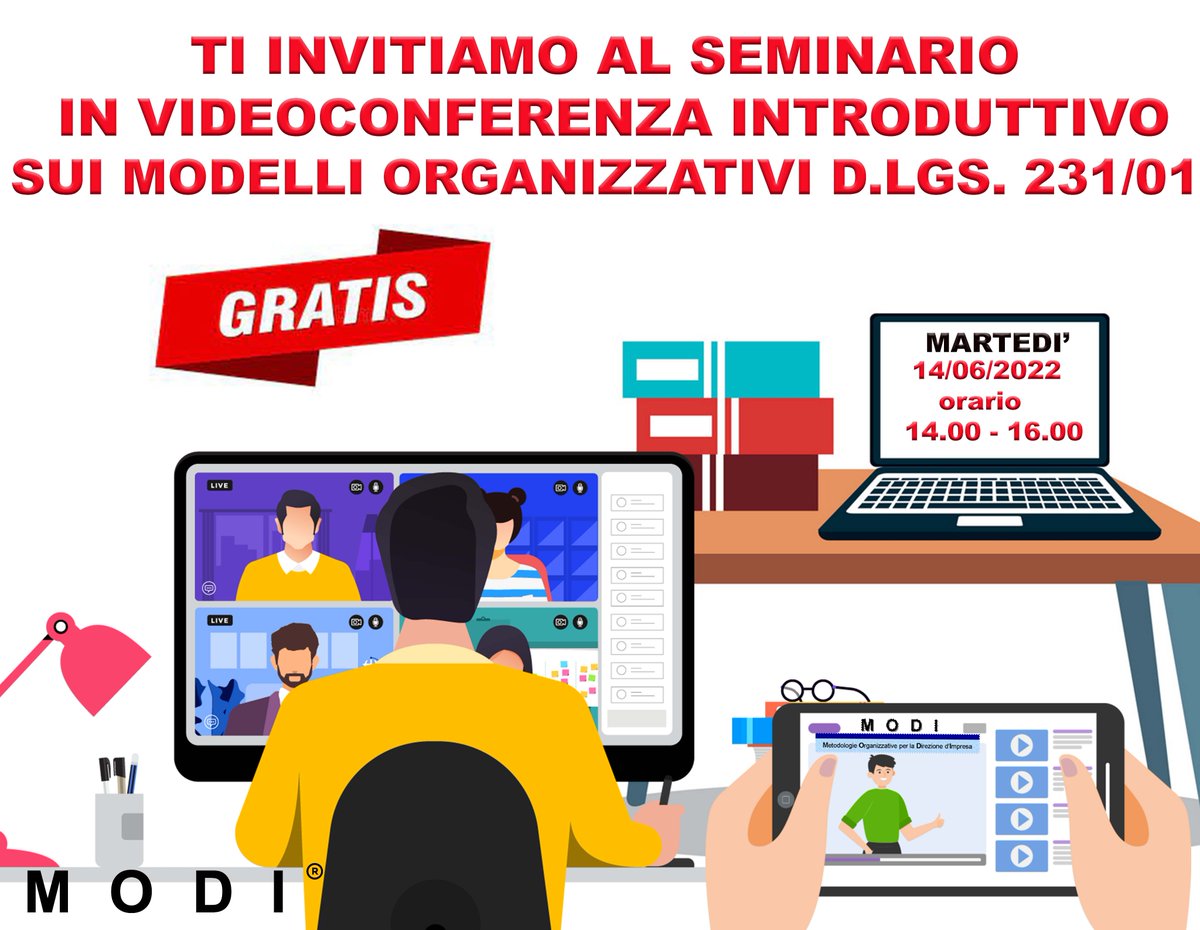 MODIQ's tweet photo. Non perderti il seminario GRATIS introduttivo sui modelli organizzativi del D.Lgs. 231/01 di Giugno 2022! Tratterà dei #Modelli231, i reati previsti e le funzioni dell'#ODV. Chiama i consulenti MODI Srl al 800300333 per ogni eventuale dubbio, sono sempre disponibili! https://t.co/wQar9r1kH0