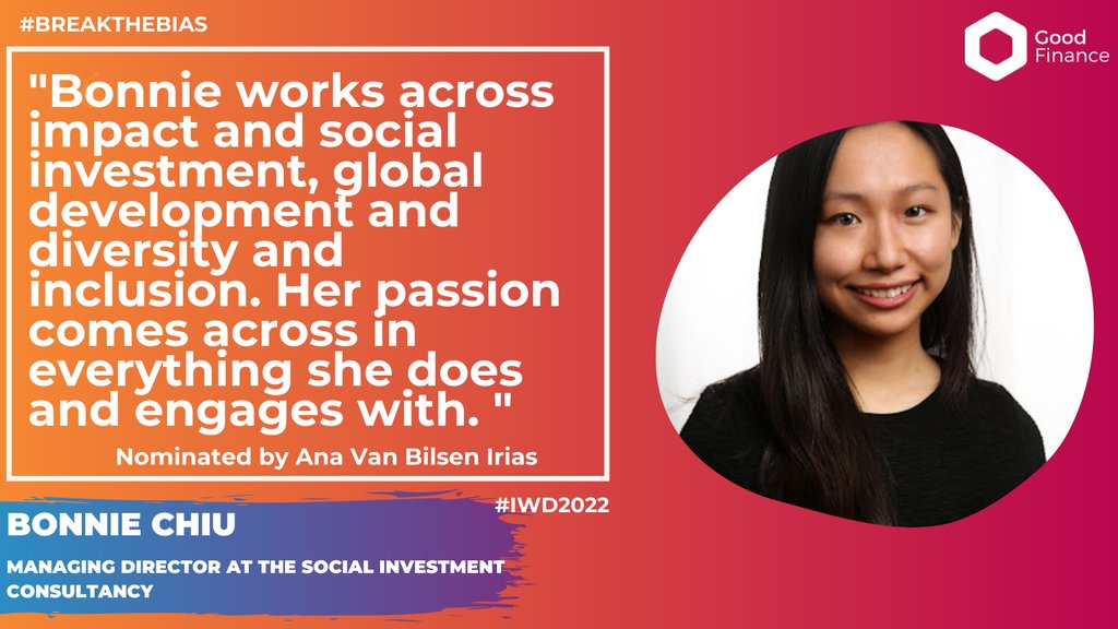 .<a href="/bonniesychiu/">Bonnie Chiu</a> is the Managing Director at <a href="/TSIConsultancy/">TSIC</a> + she's been nominated for her work across impact, social investment, global development and diversity and inclusion 👏

#InternationalWomensDay2022