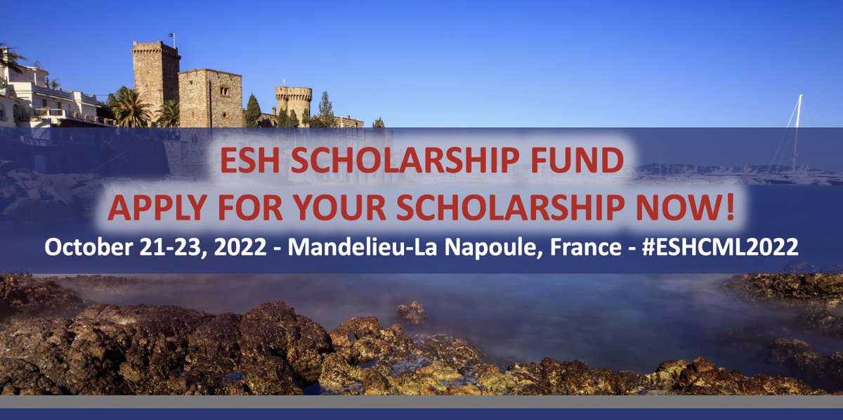 #ESHCML2022: APPLY NOW! LEUKAEMIA UK INTERNATIONAL SCHOLARSHIPS are available!
24th Annual John Goldman Conference on #CML
October 21-23, 2022 Mandelieu-La Napoule 🇫🇷
To apply➡bit.ly/3HVGtts 
More information➡bit.ly/3MzKiZ2
#ESHSCHOLARSHIPFUND #ESHCONFERENCES