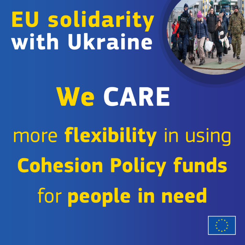 EUinmyRegion's tweet photo. CARE: Cohesion's Action for Refugees in Europe🇪🇺

Increasing flexibility in the 2014-2020 #CohesionPolicy rules to swiftly provide emergency support to people fleeing from Russia’s invasion of Ukraine🇺🇦 and EU countries receiving them⤵️

#StandwithUkraine #EUSolidarity