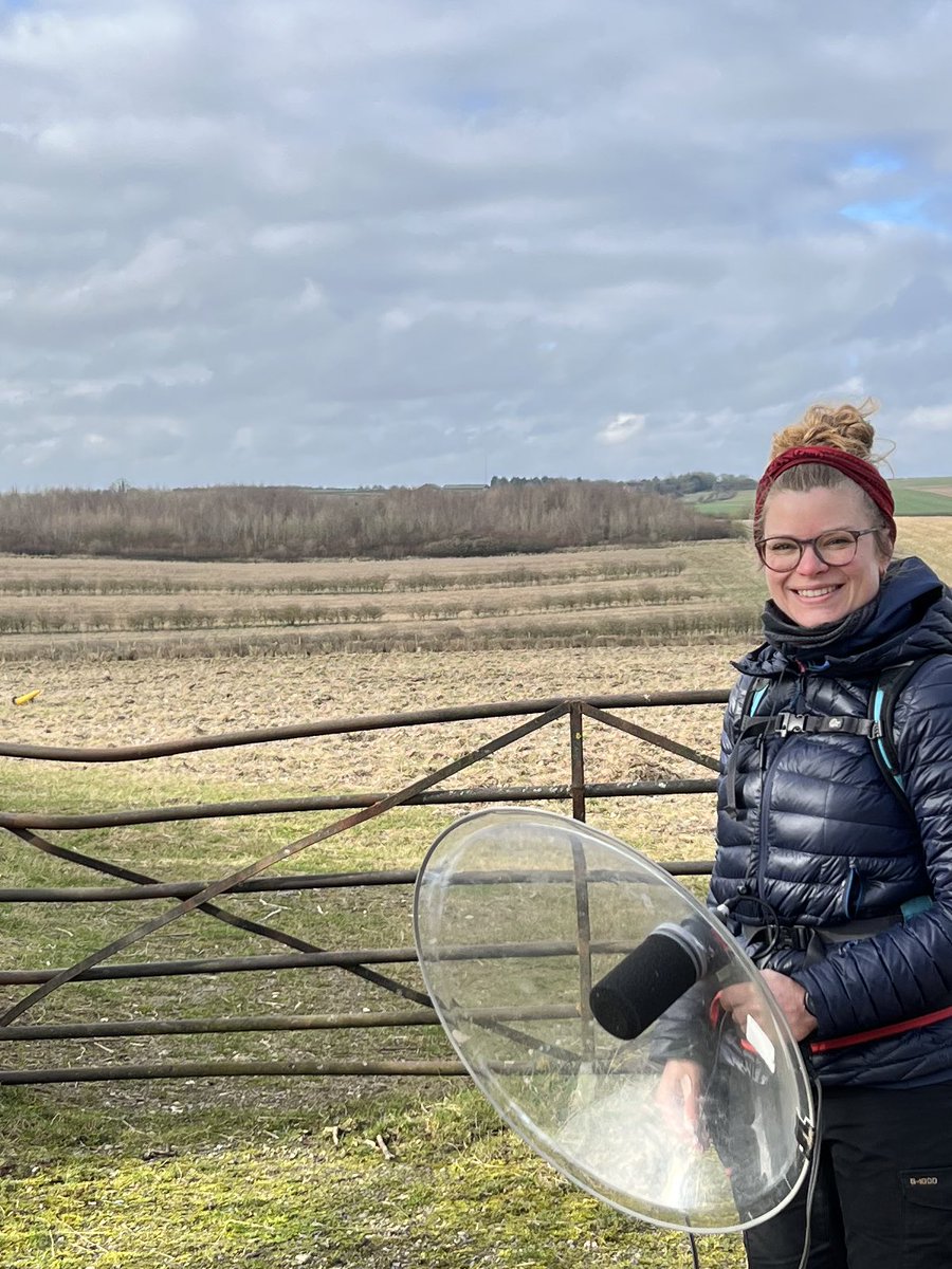 Sheepdrove's tweet photo. Lies Zandberg from @CuCo_Group and @RHULPsychology out and about in the farm early yesterday morning with her bespoke corn bunting recording equipment! They’ve built lots of audio recorders and put them in fields on fence posts around the farm https://t.co/21AvxpBmEk
