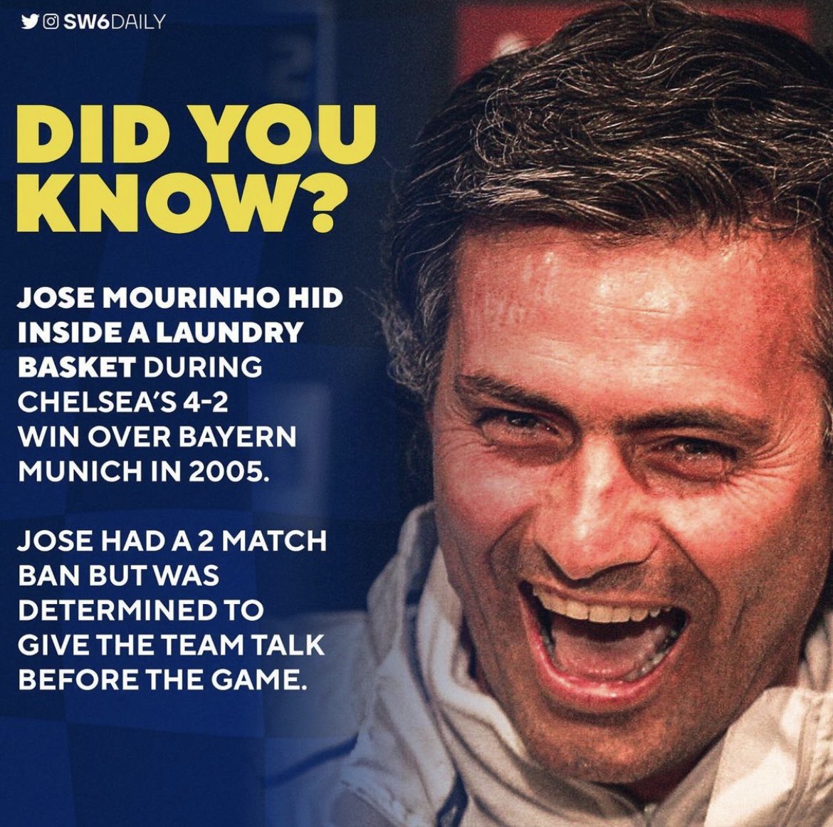 FrankKhalidUK's tweet photo. Jose Mourinho once hid in a laundry basket. https://t.co/IRduiY0W1D