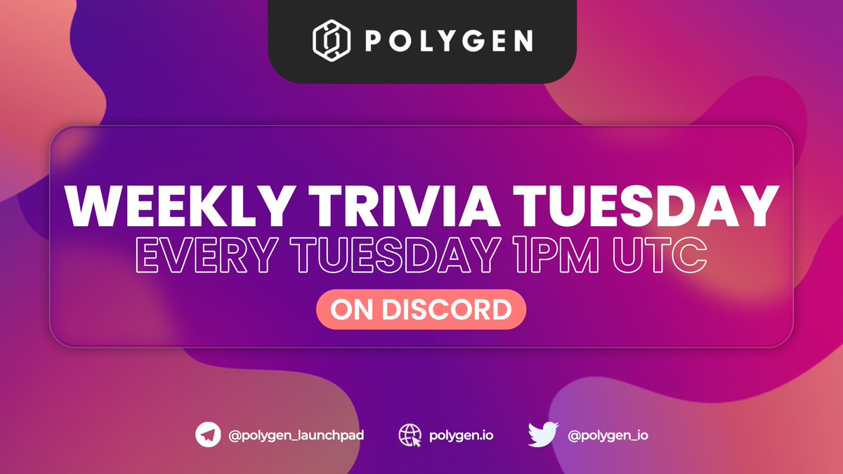 Polygen_io's tweet photo. Even though it's International Women's Day, we can't forget our signature #TriviaTuesday!
Here you can exchange your knowledge in turn for some $PGEN!
Join our discord today at 1 PM UTC π
https://t.co/HuKfScqsuN
#Polygen #PolygonLaunchpad #Play2Earn https://t.co/3zryP9G60Y