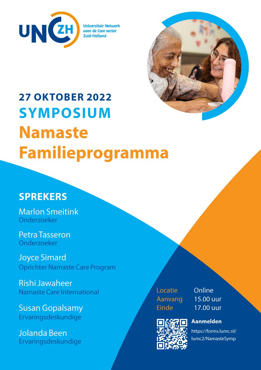 Save the date! 📅

Op 27 oktober organiseert het onderzoeksteam van het Namaste Familieprogramma een online #Namaste #symposium. Met Marlon Smeitink, Petra Tasseron, Joyce Simard, Rishi Jawaheer, Susan Gopalsamy en Jolanda Been.

Opgeven kan via de QR-code en link op de poster!