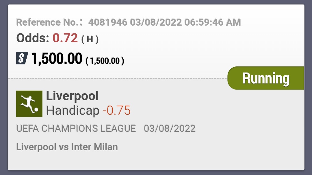 Mas_Wisnuuu's tweet photo. UEFA CHAMPIONS LEAGUE
Liverpool vs Inter Milan
Hdp -0.75 Liverpool FT
Supported by #Stars77 https://t.co/S8GPKh6Rqe