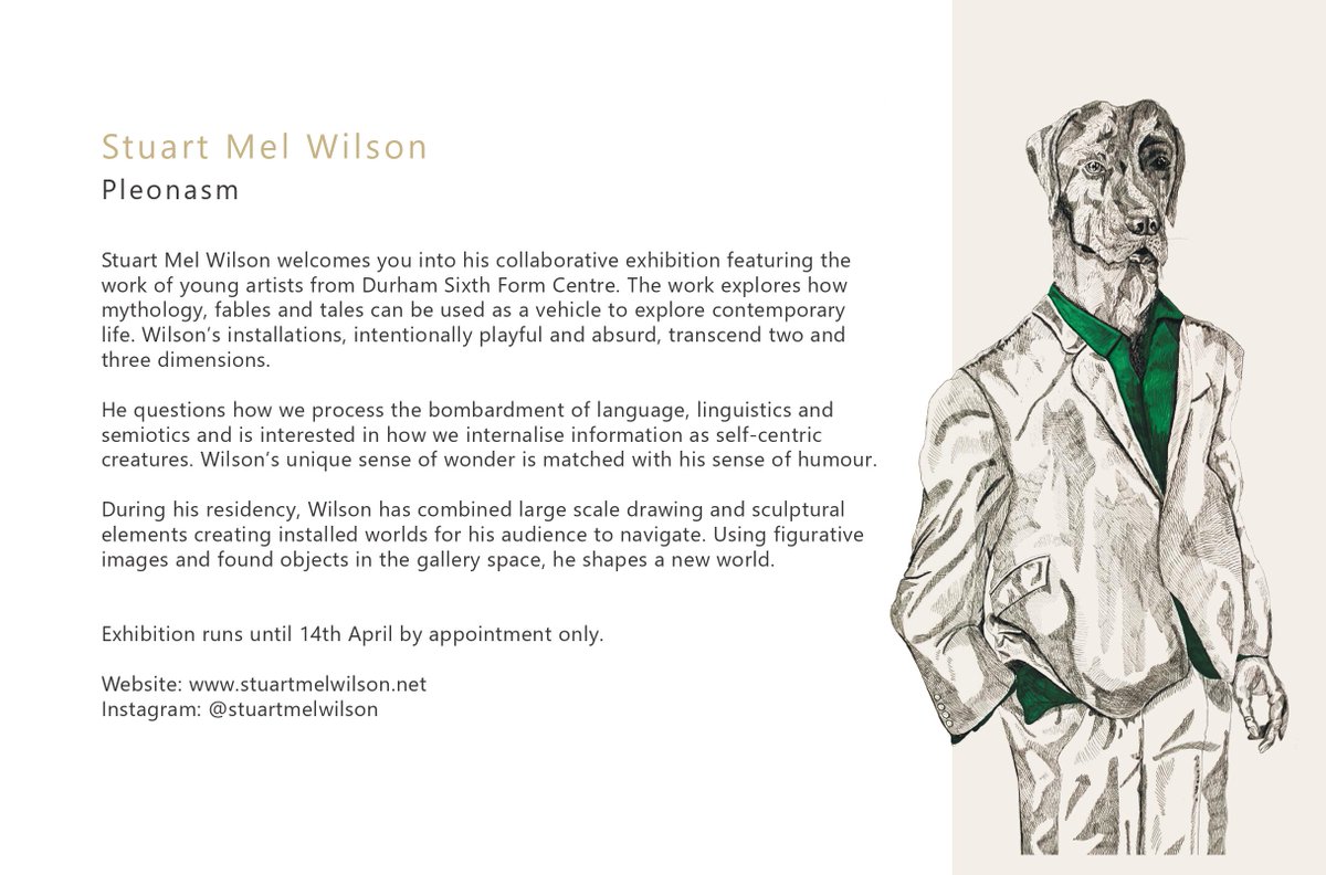 Durham Sixth Form Centre is delighted to share the work of #ArtistinResidence Stuart Mel Wilson.  His exhibition 'Pleonasm' launches with a preview event March 31st 4-6pm

sites.google.com/durhamsixthfor…

#exhibitionpreview
#privateview
<a href="/DSFCOfficial/">Durham Sixth Form Centre</a> 
<a href="/VaneGallery/">Vane</a>