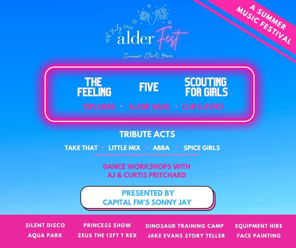 alderford_lake's tweet photo. ALDERFEST LINE UP 2022
A summer music festival
Family Friendly
Saturday 16th July (12 noon - Midnight)
Book now:
https://t.co/ZJZADO9dxG...
@Scouting4Girls @itsfiveofficial @thefeeling @toploaderuk @BlazinSquad @SonnyJay @Aj11Ace @CurtisPritchard  #alderfest #alderfordlake https://t.co/funT8JdZoR