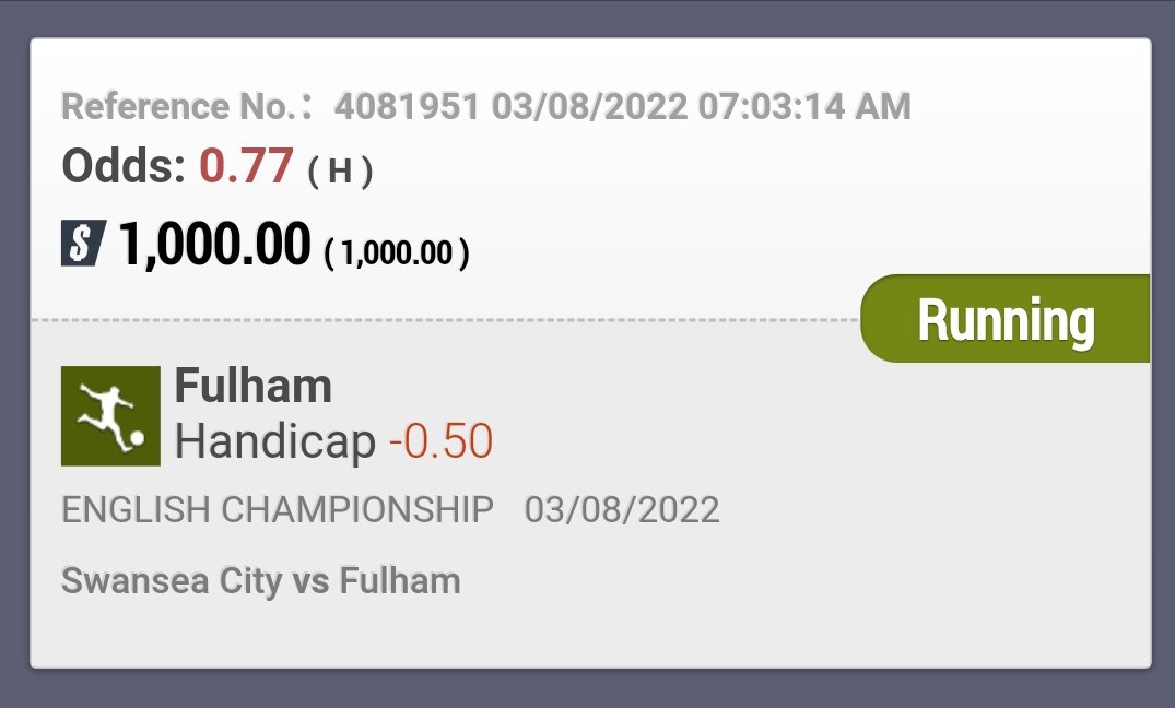 Mas_Wisnuuu's tweet photo. English Championship
Swansea City vs Fulham
Hdp -0.50 Fulham FT
Supported by #Stars77 https://t.co/szKmRTm4eU