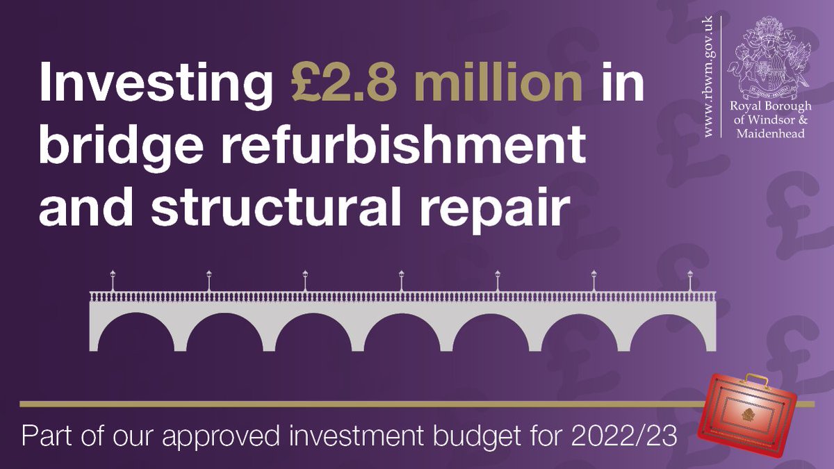 RBWM's tweet image. We are investing £2.8 million in bridge refurbishment and structural repair – including work to Cookham Bridge.
#RBWMbudget #knowthenumbers