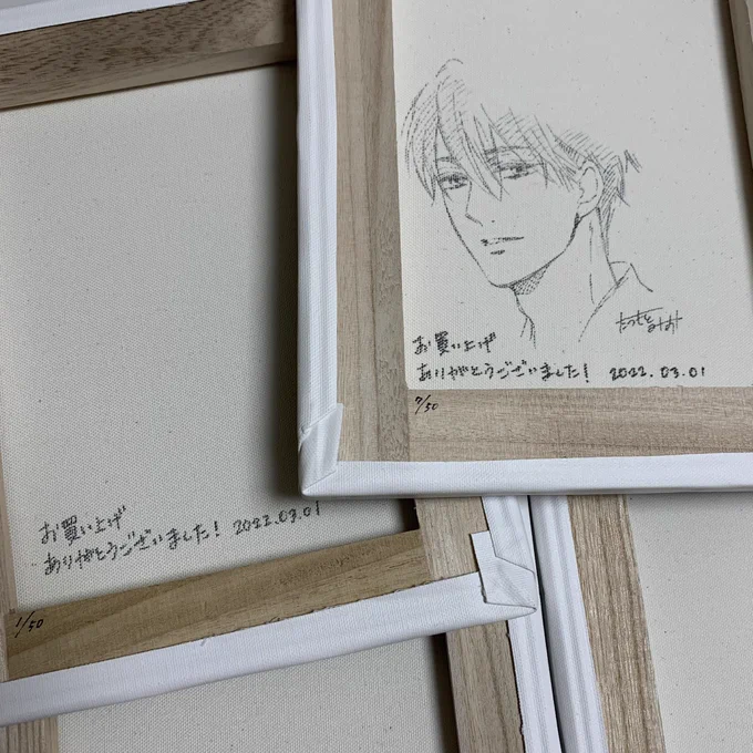 フルール展のキャンバスアートですがオンライン分が早めに品切れになってしまったこともあり再販して頂けることになりました日付や通し番号などは最初の限定分と少し変えつつキャンバス裏の絵などは同じ比率で今回も描けたらなと思います^ ^(画像は限定分のものです)よろしければご予約下さい 