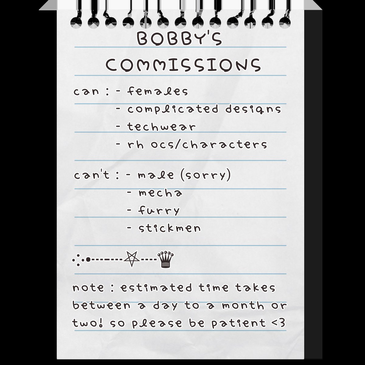 56I68's tweet photo. Hiii comms r open again!! 
༶•┈┈⛧┈♛
• SEPARATED SLOTS
|| 5 normal slots (1 reserved) 
|| 2 portrait slots

༶•┈┈⛧┈♛
• STYLES 
|| Messy
|| Detailed 

^ you can choose which style you'd like! 

༶•┈┈⛧┈♛
If you have any questions, DM me / reply in the thread ^^ 

♡ https://t.co/iqnqeKULZA