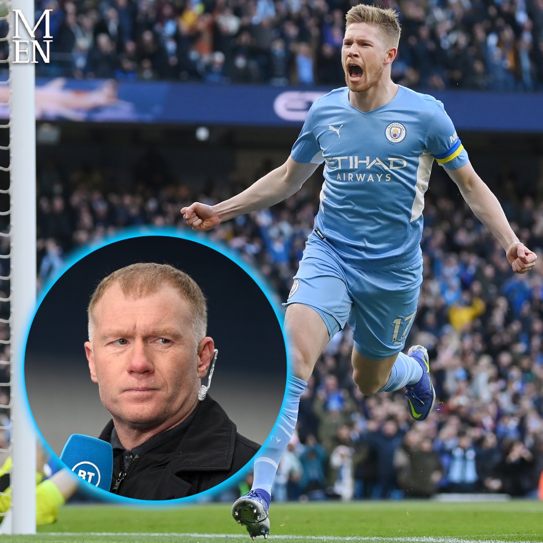ManCityMEN's tweet photo. 🗣️ Paul Scholes on Kevin De Bruyne:

"He's is the best midfielder in the PL, probably the best in the world. I can't think of anybody who touches him. This lad scores, makes goals, defends, passes brilliantly. He's got absolutely everything you want from a footballer." 🙌🇧🇪 #MCFC https://t.co/XIzlhXu1TZ